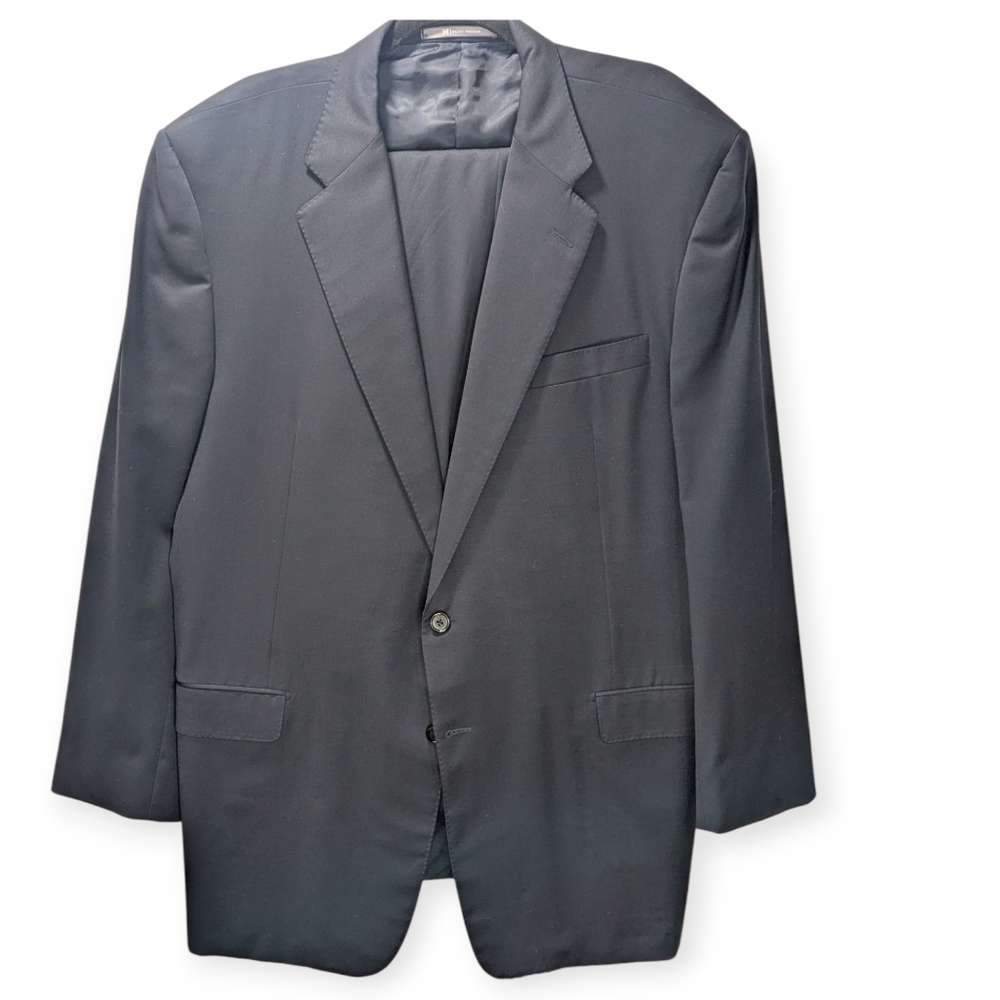 Hickey Freeman Navy Blue 100% Wool Suit 46L 34x29